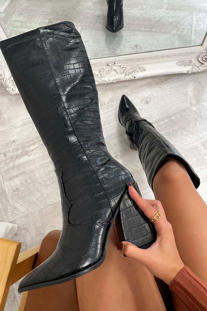 Classic Black Leather Tall Boots