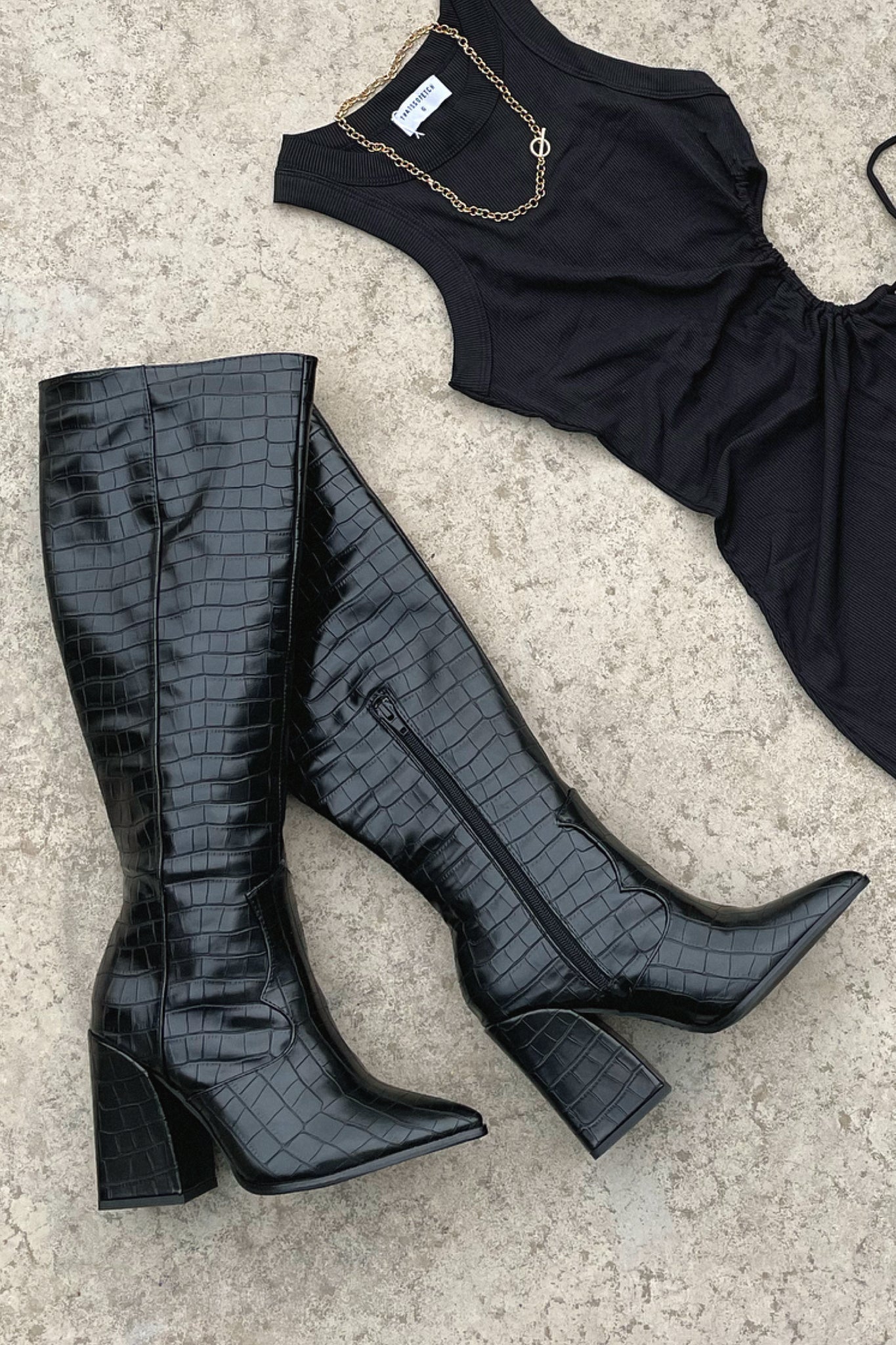 Classic Black Leather Tall Boots