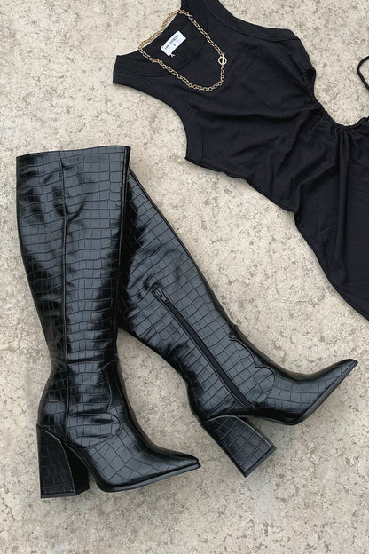 Classic Black Leather Tall Boots