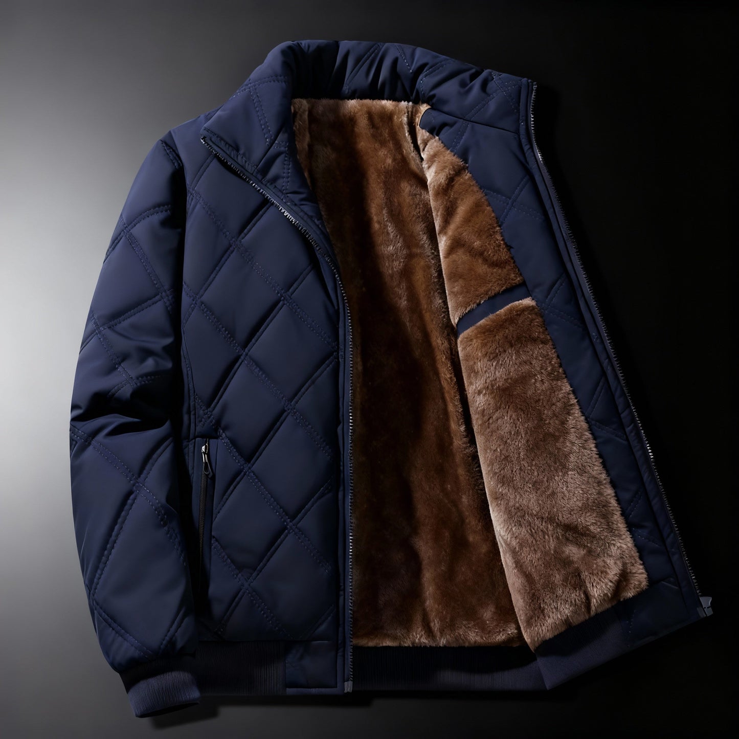 Quilted Bomber Jacket with Stand Collar