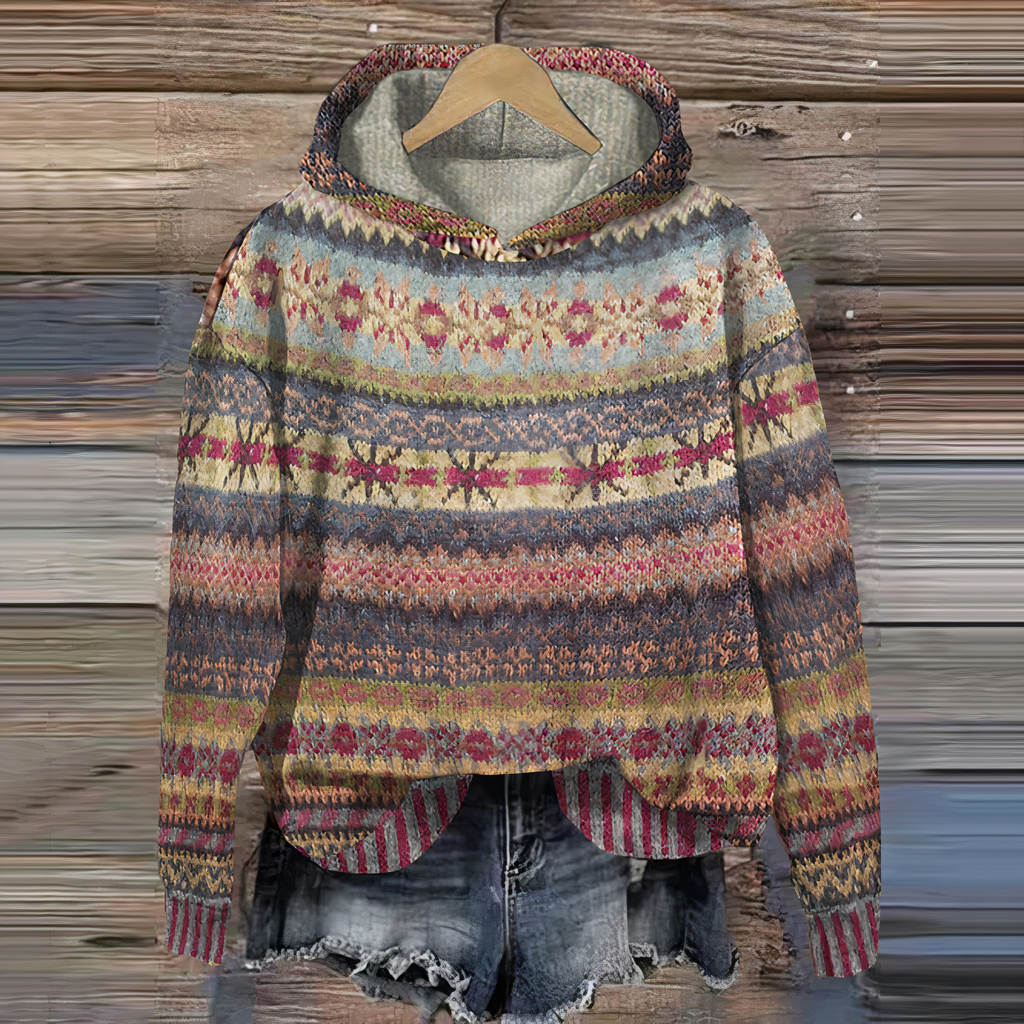 Cozy Oversized Fair Isle Hooded Sweatshirt - Nocini