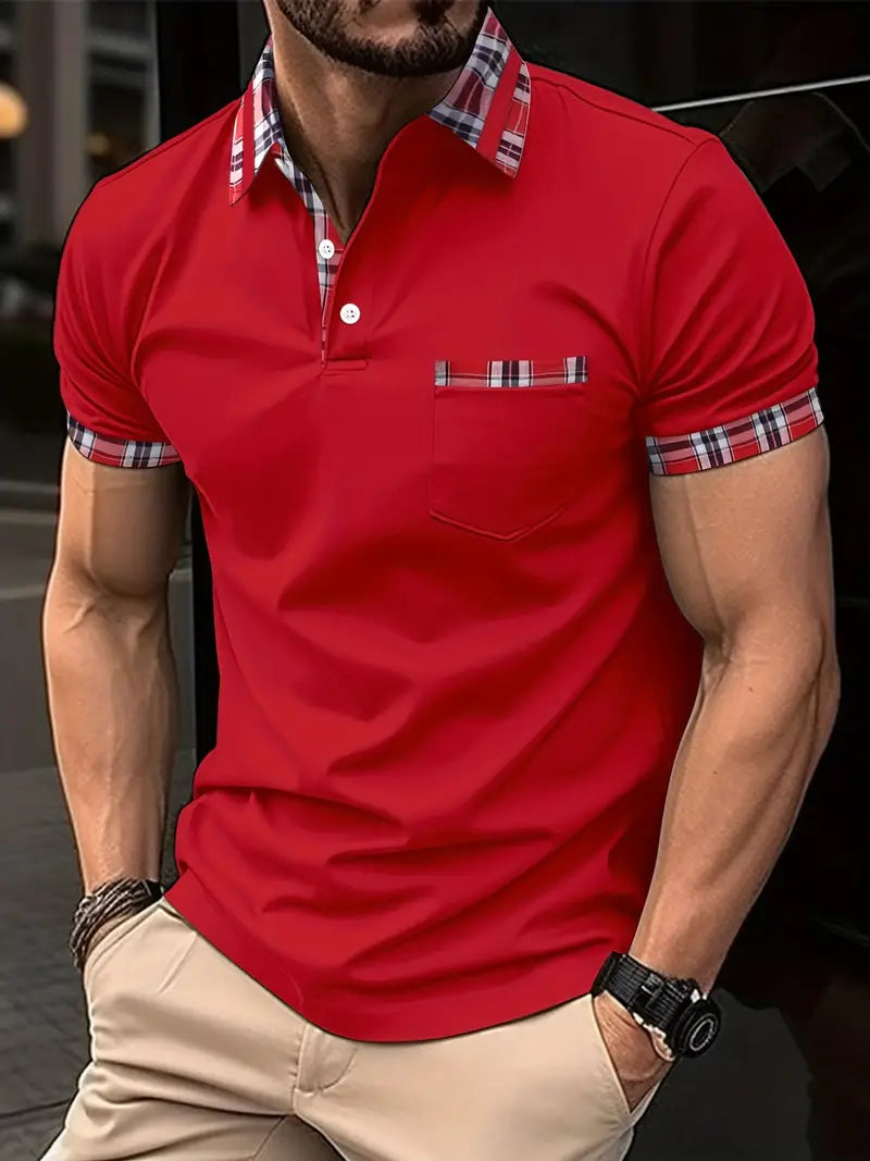 Casual Short Sleeve Checked Polo Shirt for Men