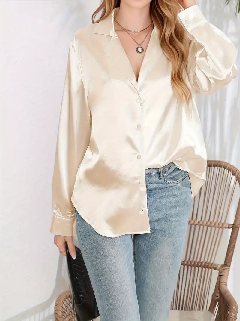 Ladies Elegant Silk Button Front Top