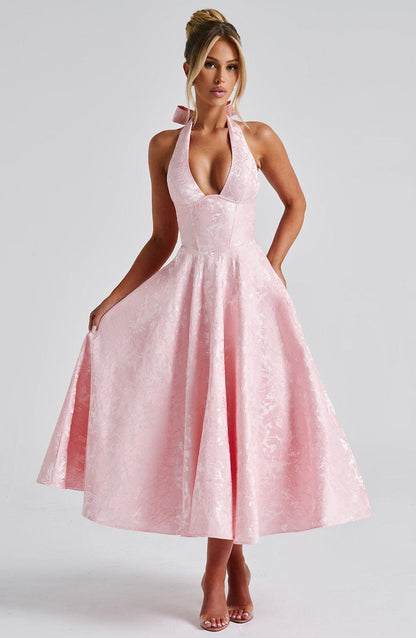 Elegant Midi Halter Neck Dress - Nocini