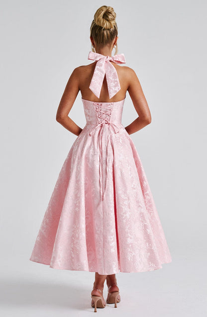 Elegant Midi Halter Neck Dress