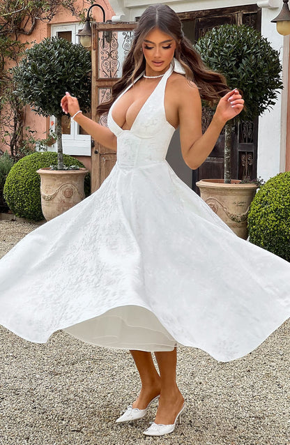 Elegant Midi Halter Neck Dress