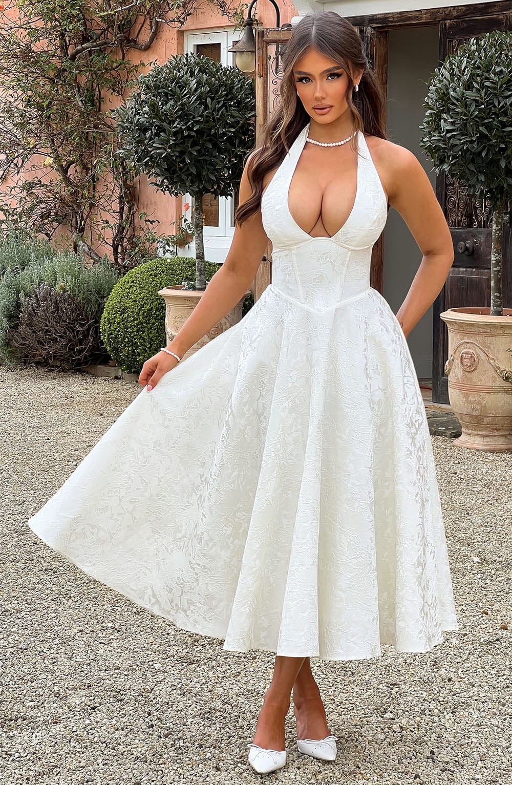 Elegant Midi Halter Neck Dress