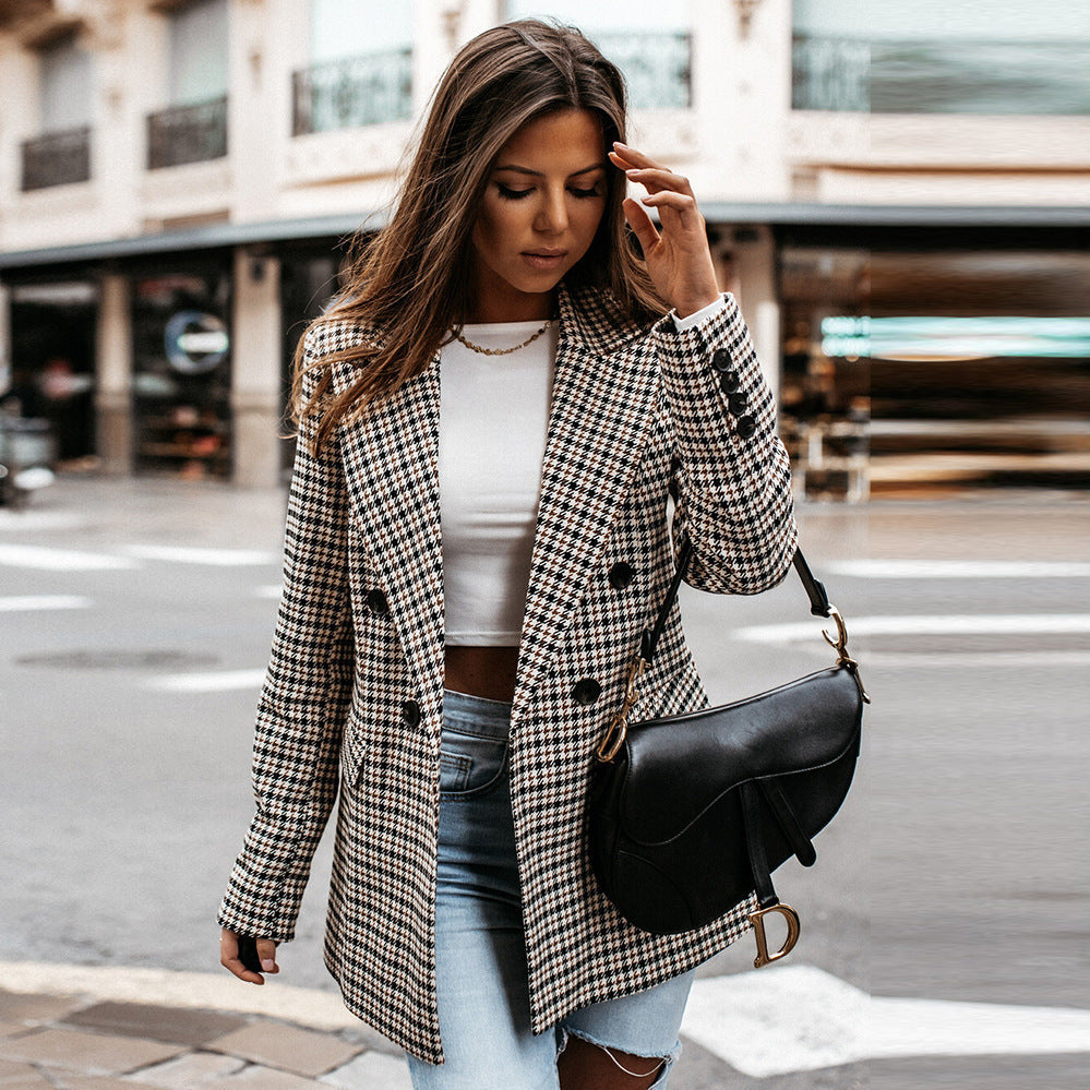 Classic Plaid Jacket For Ladies - Pexav