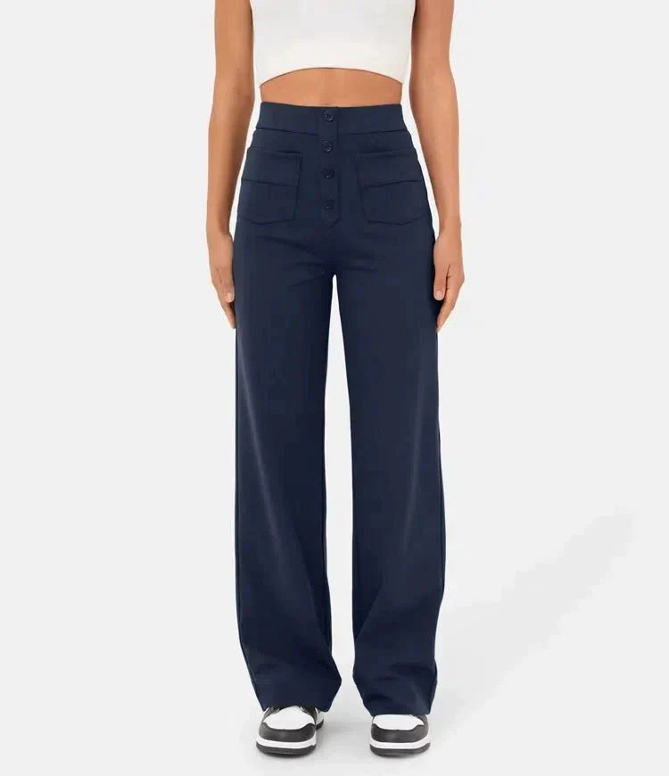 Elastic High Waist Women's Trousers - Isabeau-Green-S-The Livary
