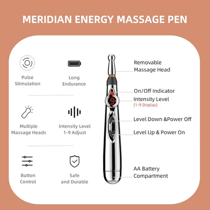 ELECTRONIC ACUPUNCTURE PEN - MERIDIAN ENERGY MASSAGE PEN FOR PAIN RELIEF-2 Heads-Nora Luxe