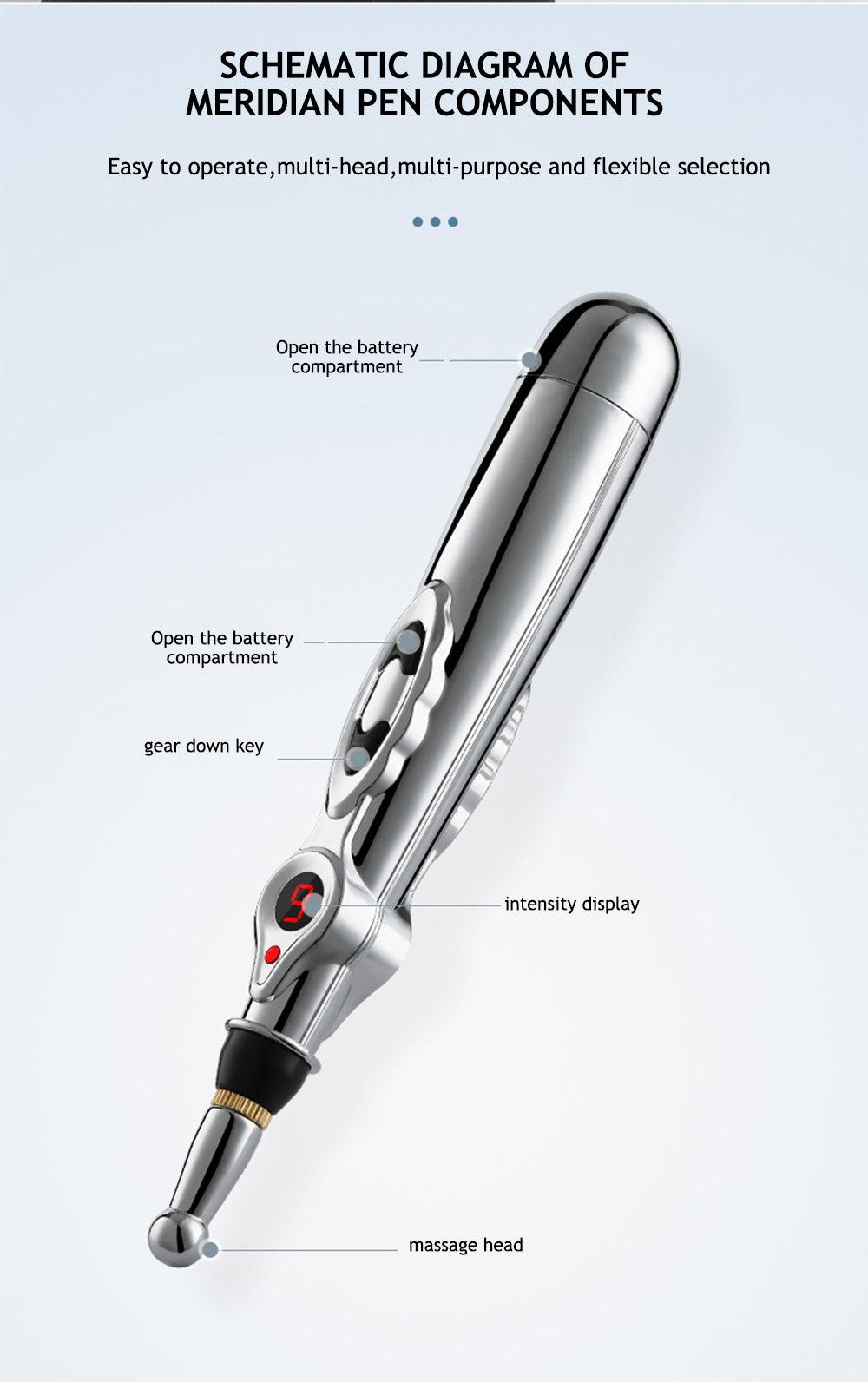 ELECTRONIC ACUPUNCTURE PEN - MERIDIAN ENERGY MASSAGE PEN FOR PAIN RELIEF-2 Heads-Nora Luxe