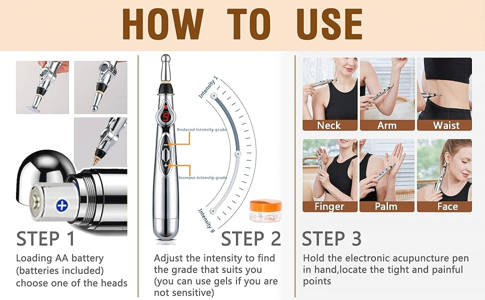 ELECTRONIC ACUPUNCTURE PEN - MERIDIAN ENERGY MASSAGE PEN FOR PAIN RELIEF-2 Heads-Nora Luxe