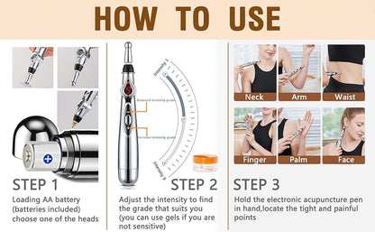 ELECTRONIC ACUPUNCTURE PEN - MERIDIAN ENERGY MASSAGE PEN FOR PAIN RELIEF-2 Heads-Nora Luxe
