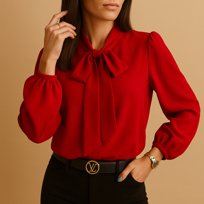 Women’s elegant bow tie blouse with a lightweight, soft feel and loose flattering fit, suitable for office wear, dinners, and casual chic outfits.