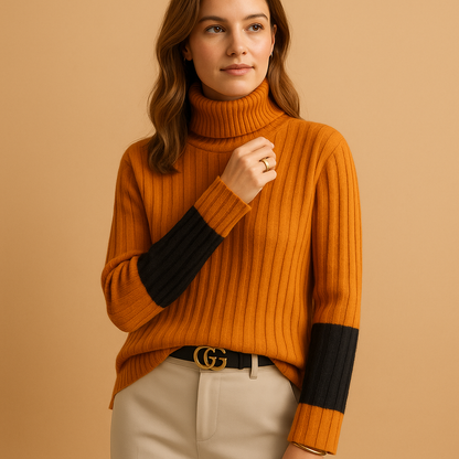 Women’s elegant high neck knit sweater with long sleeves, perfect for work, casual outfits, and seasonal layering.