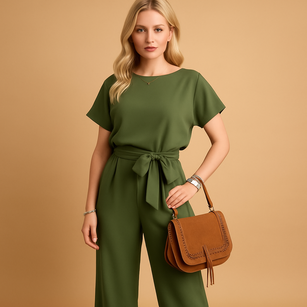 Elegant tailored jumpsuit with flowy sleeves for women, perfect for formal occasions, galas, weddings, and sophisticated evening wear.