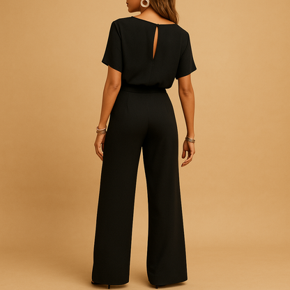 Elegant tailored jumpsuit with flowy sleeves for women, perfect for formal occasions, galas, weddings, and sophisticated evening wear.
