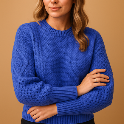 Women’s elegant knit sweater with long sleeves, soft breathable fabric, and timeless round-neck design. Perfect for casual, office, or evening wear.