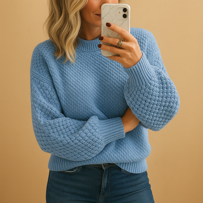Elegant knit sweater for women with comfortable fit, soft warm fabric, and timeless style. Ideal for casual wear or formal occasions in autumn and winter.
