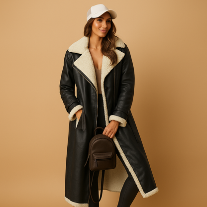 Elegant long winter coat with lapel collar for women | Isabelle - Nocini