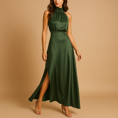 Women’s elegant maxi dress with slit, featuring a flowing fit and breathable fabric. Perfect for summer, casual wear, and special occasions.