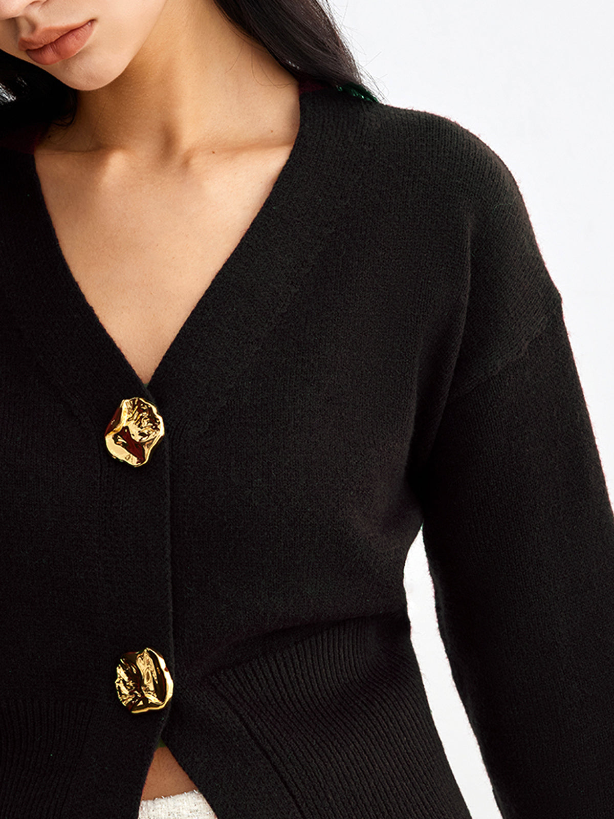 Stylish Silver Button Short Sweater