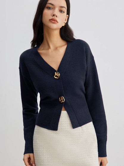 Stylish Silver Button Short Sweater