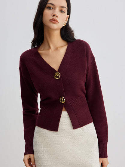 Stylish Silver Button Short Sweater