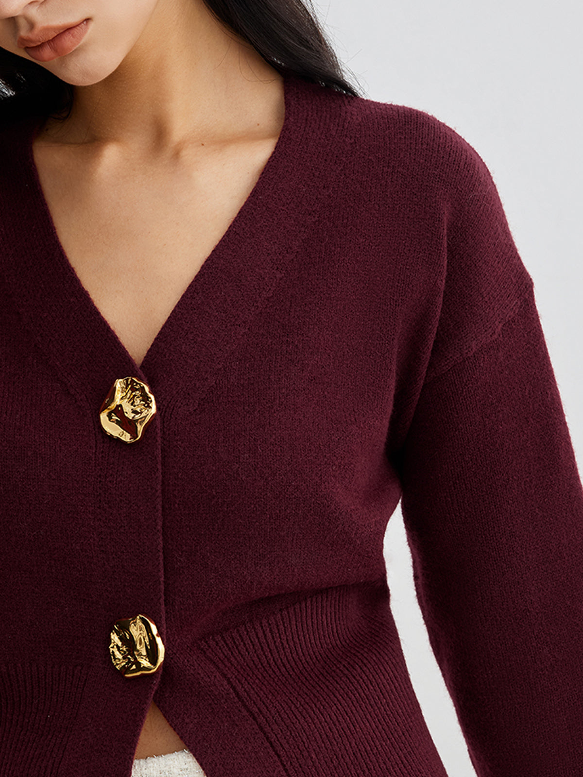 Stylish Silver Button Short Sweater