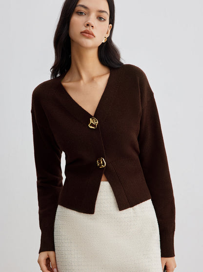 Stylish Silver Button Short Sweater