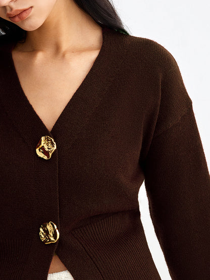 Stylish Silver Button Short Sweater