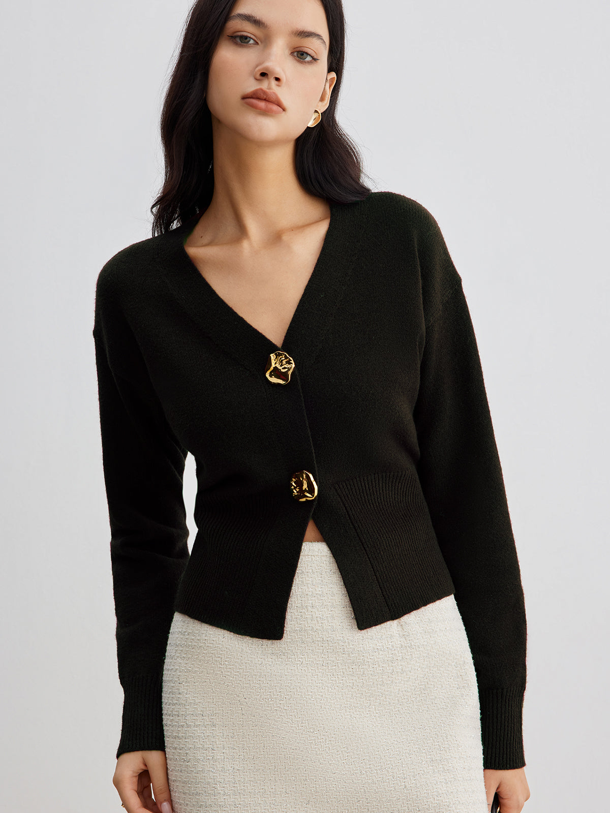 Stylish Silver Button Short Sweater