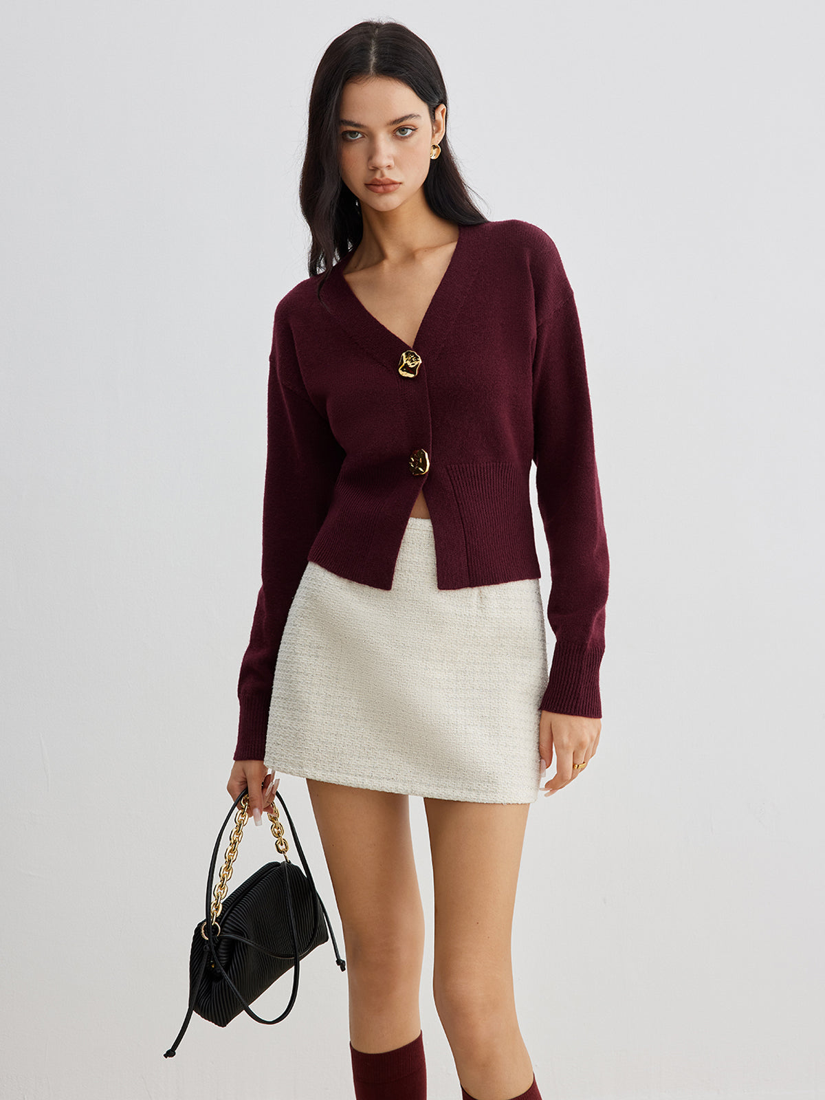 Stylish Silver Button Short Sweater - Pexav