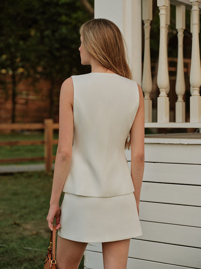 Stylish Open Front Metal Button Vest