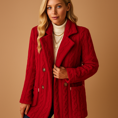 Elegant tailored winter coat for women with structured fit, available in apricot, black, red, and white, perfect for work or stylish winter outings.