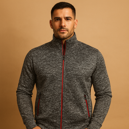 Men’s elegant zip cardigan with handcrafted finish and hidden zip pockets, made from soft wrinkle-free fabric for timeless style and comfort.