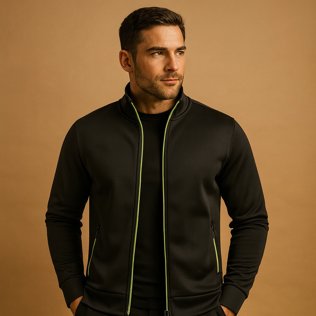 Men’s elegant zip cardigan with handcrafted finish and hidden zip pockets, made from soft wrinkle-free fabric for timeless style and comfort.