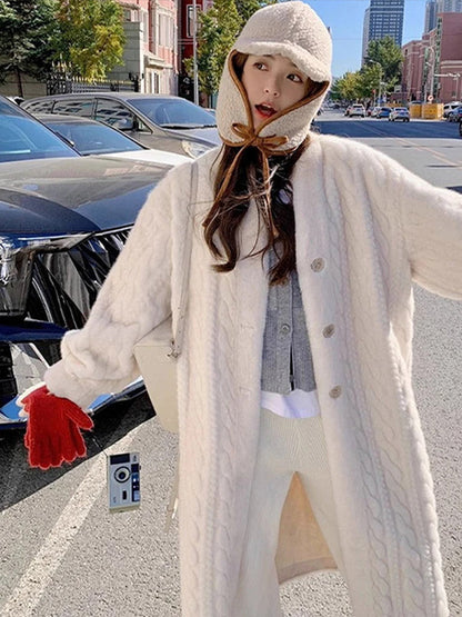 Cozy Women's Long Knitted Winter Cardigan - Pexav
