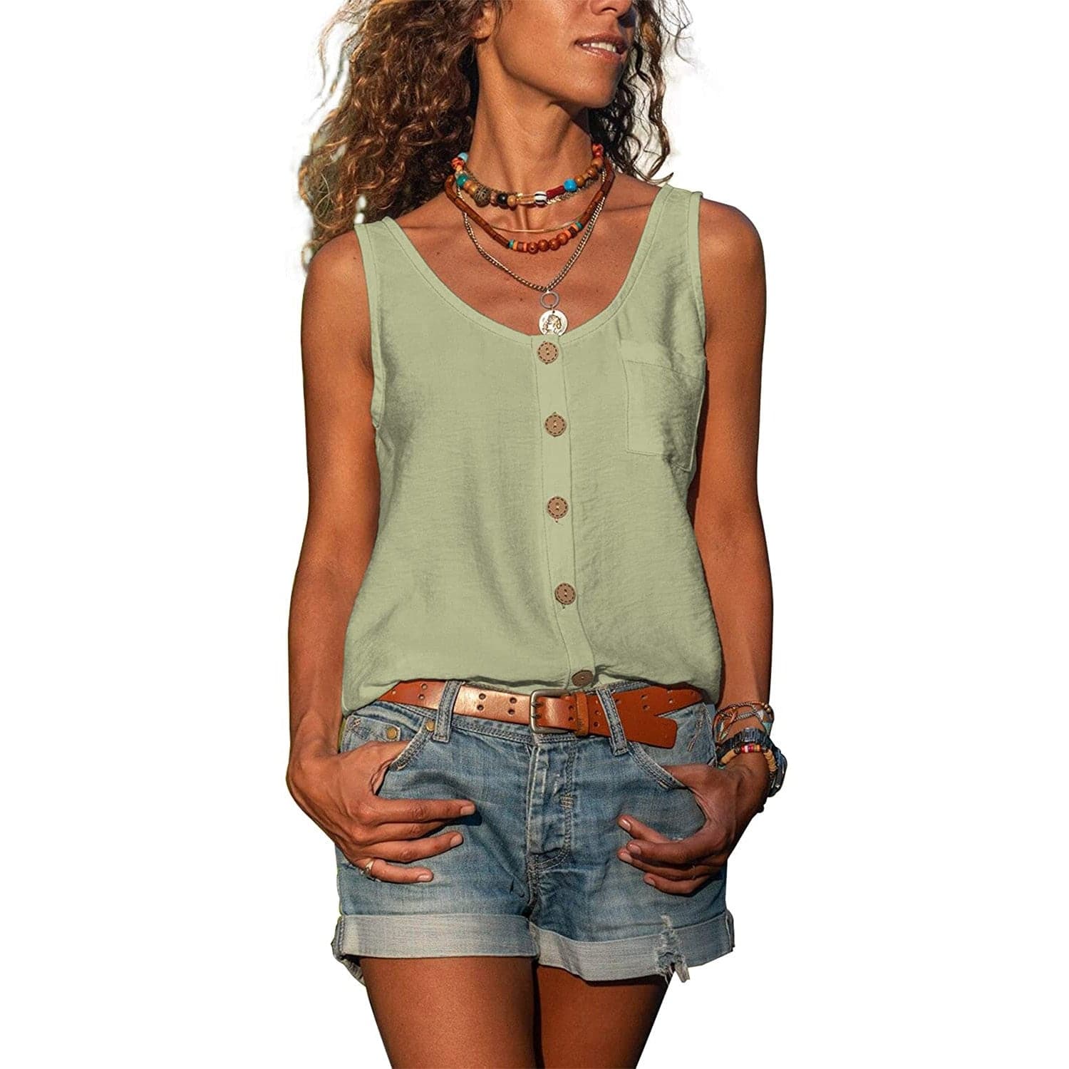 Classic Ladies Sleeveless Button Top - Olytrend