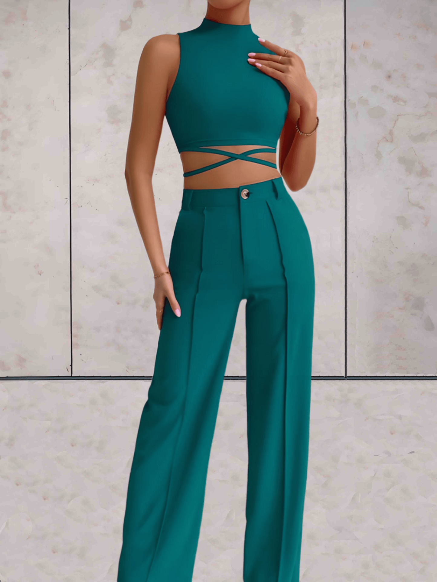 Ladies' Crop Top and High Waist Wide Leg Pants Set