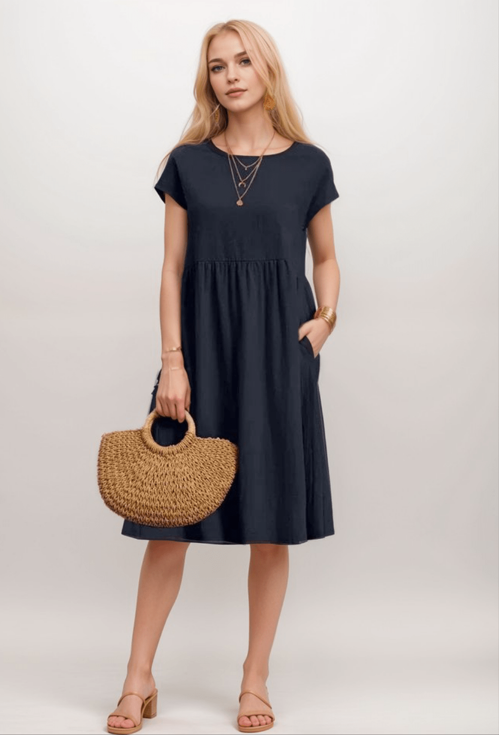 Comfortable A-Line Knee Length Women's Dress - Olytrend