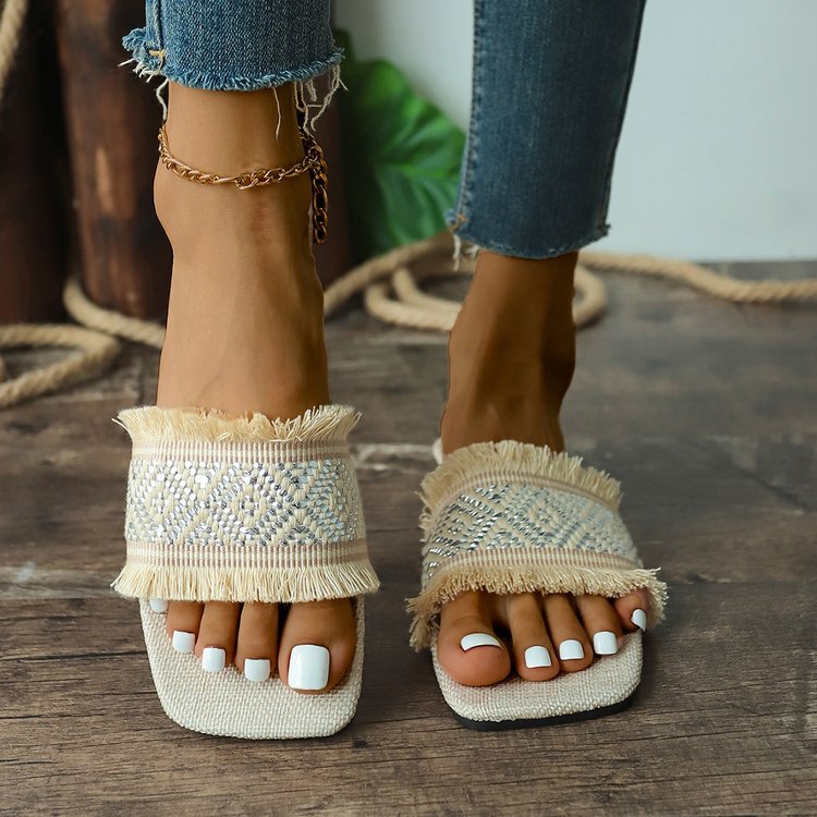 Fashionable Fringed Flat Sandals for Women - Olytrend