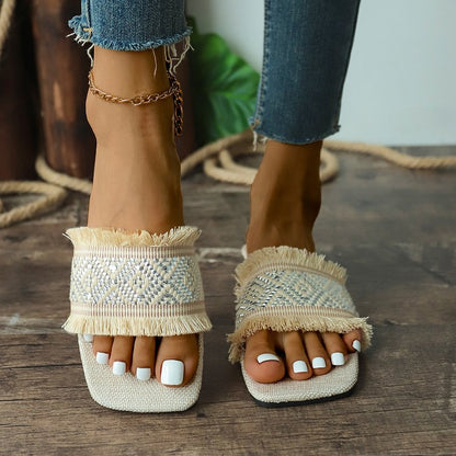Fashionable Fringed Flat Sandals for Women - Olytrend