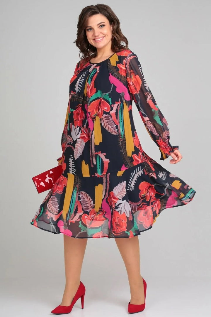 Image of Ellen | Women's Long Sleeve A-Line Midi Dress