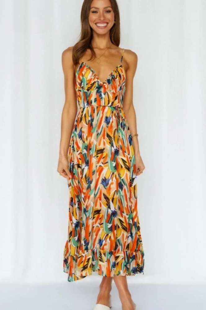 Image of Ellen | Women's V-Neck A-Line Midi Dress