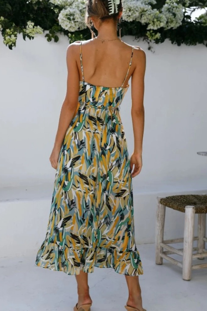 Image of Ellen | Women's V-Neck A-Line Midi Dress