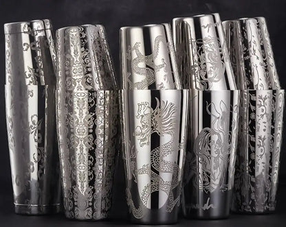 Engraved Cocktail Shaker – Mixaro-Chinese Dragon-The Livary
