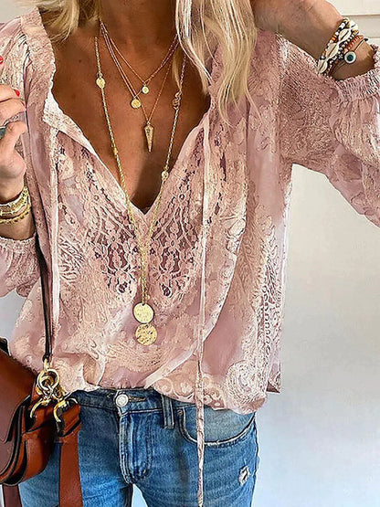 Exclusive Ladies' Blouse with Lace - Elodie-Pink-XS-Nora Luxe