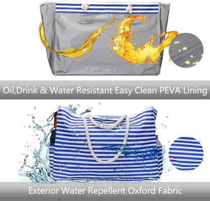 Large Water Resistant Beach Bag with Free Travel Pouch