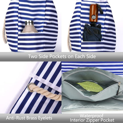 Large Water Resistant Beach Bag with Free Travel Pouch